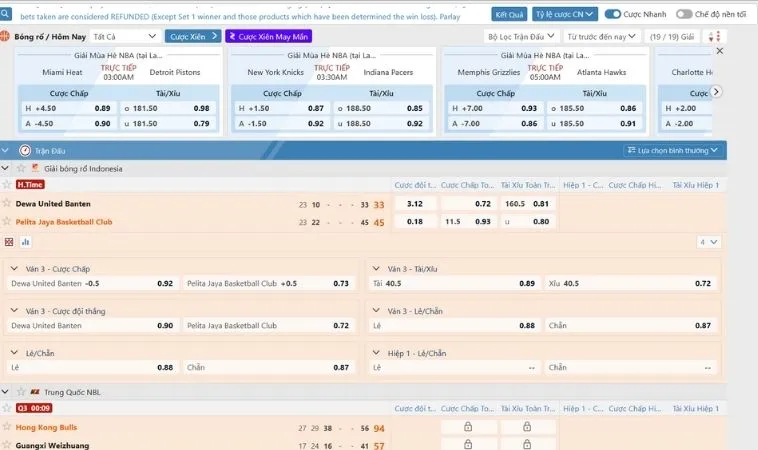 Các tỷ lệ kèo cá cược bóng rổ M8Win