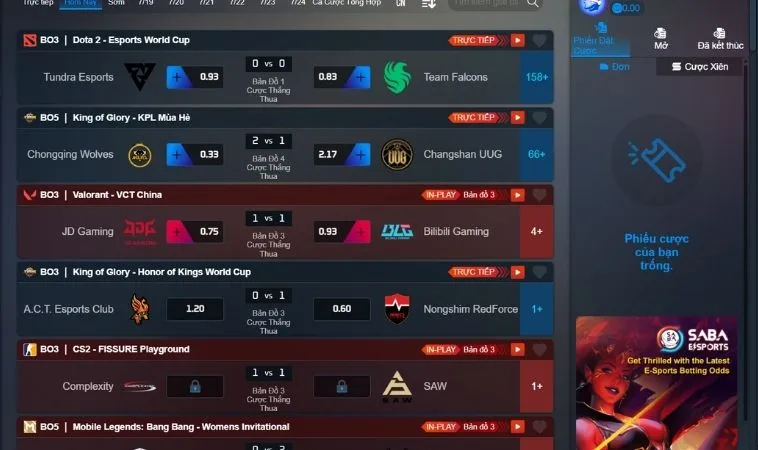 Bảng kèo cá cược Thể Thao Điện Tử Tại M8Win