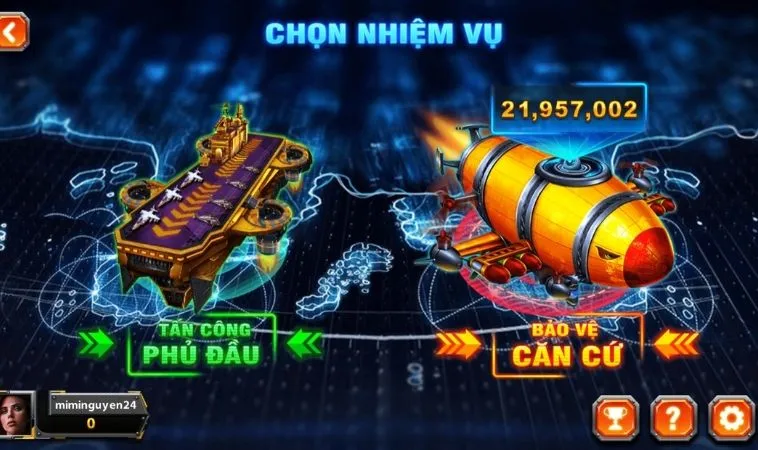 Chọn nhiệm vụ trong game Bắn Cá Đại Chiến B52 Tại M8Win