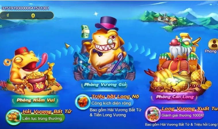 Các phòng chơi trong game Bắn Cá Royal Fishing M8Win