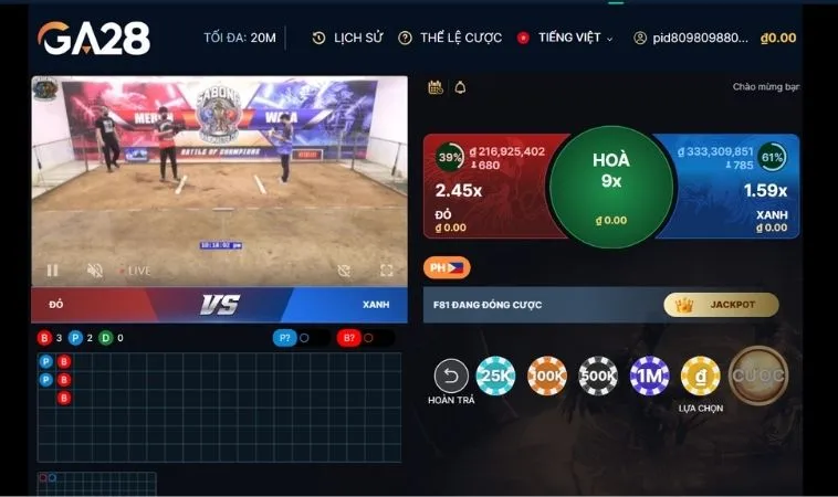 Giao diện cá cược Đá Gà GA28 Tại M8Win