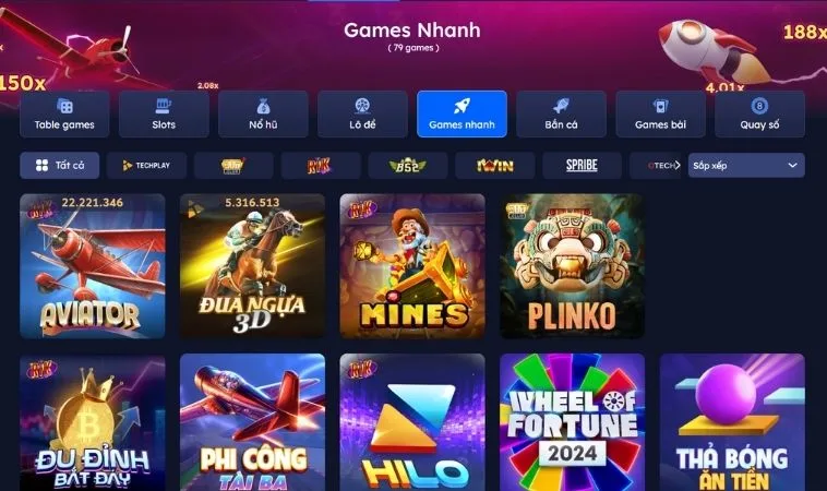 Sảnh game nhanh M8WIN thiết kế giao diện đẹp, chuyên nghiệp