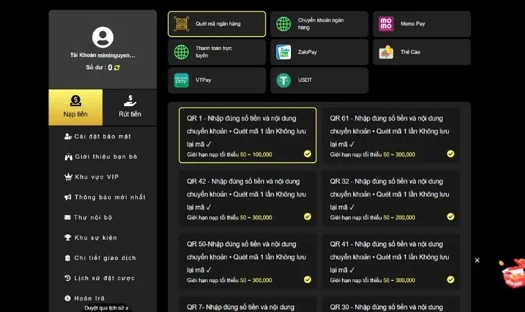 Các phương thức nạp tiền M8Win
