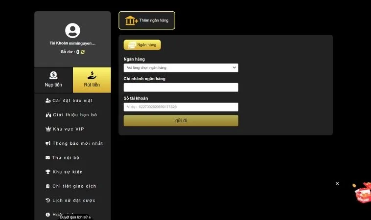 Giao diện rút tiền M8Win