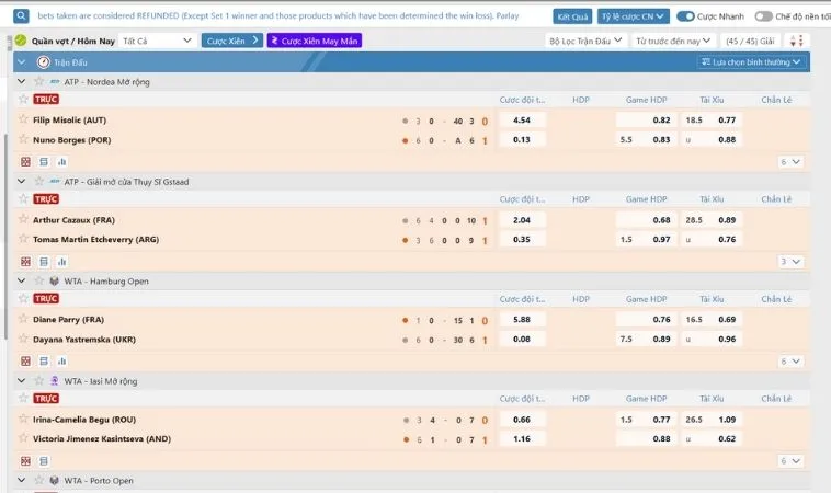 Giao diện cá cược quần vợt M8Win